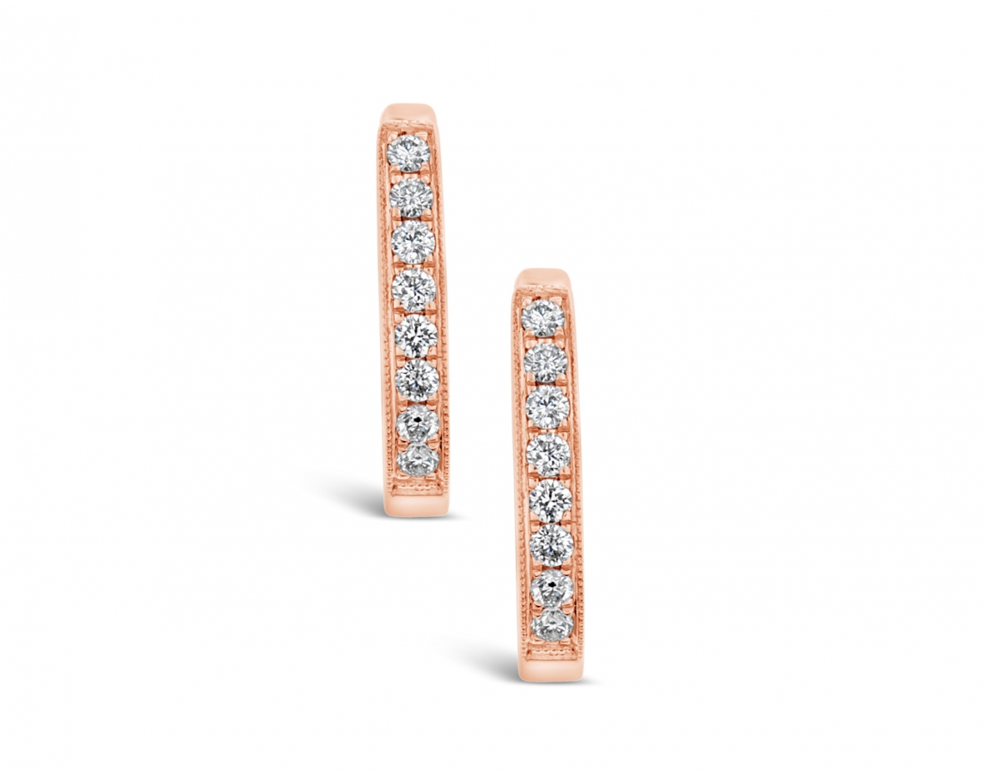 18k rose gold milgrain hoop diamond earrings